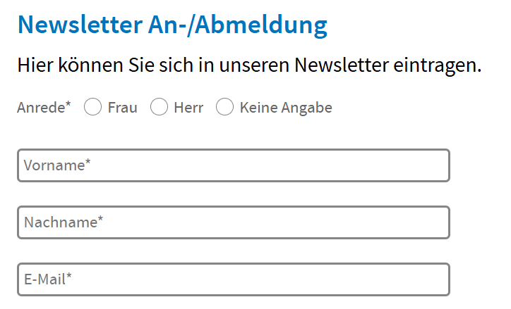 Anmeldfenster für Fortbildungsnewsletter