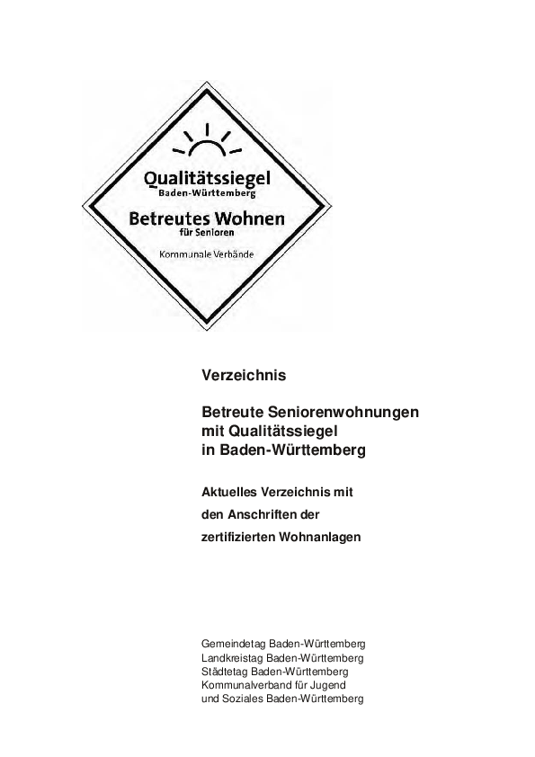 Verzeichnis Betreute Seniorenwohnungen mit Qualitätssiegel in Baden-Württemberg