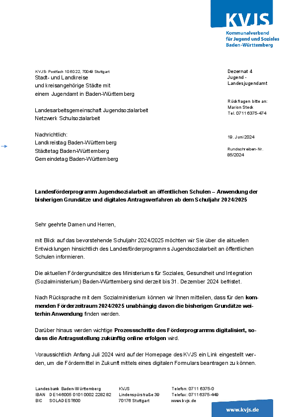 Rundschreiben 85-2024