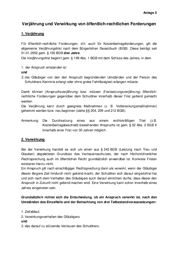 Anlage 8: Verjährung und Verwirkung