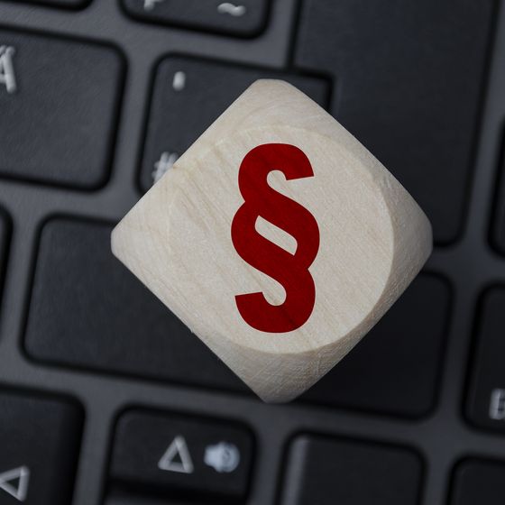 W&uuml;rfel auf Tastatur mit Paragraphen-Symbol