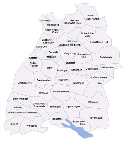 Landkarte der Stadt- und Landkreise Baden-Württembergs