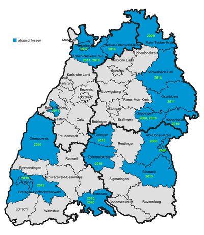 Kreiskarte über abgeschlossene und laufende Kreisseniorenpläne für Menschen mit psychischen Behinderungen