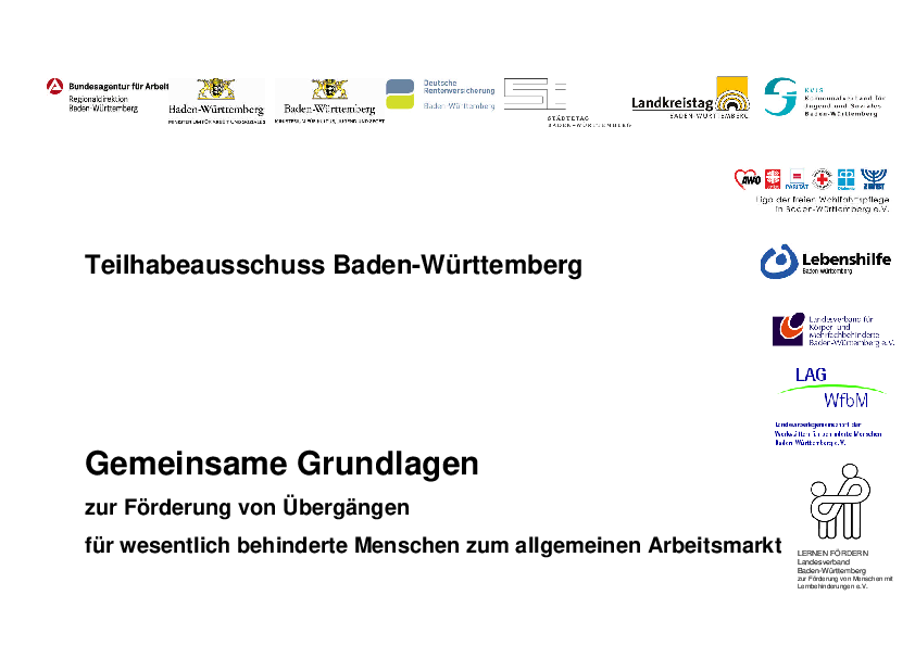 Gemeinsame Grundlagen zur Förderung von Übergängen für wesentlich behinderte Menschen zum allgemeinen Arbeitsmarkt, (Juni 2008)