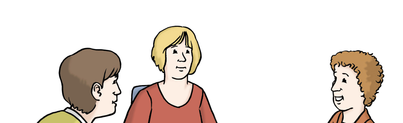 Zeichnung: 3 Menschen unterhalten sich